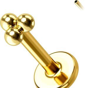 14K Gold Titanium Tragus Earrings 16g Push In Flat Back Helix Jewelry